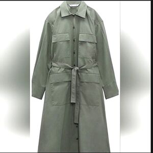 ZARA Green Button Down Shirt Dress
